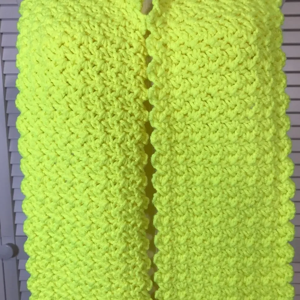 NWT Handmade Crochet Textured Winter Neon Yellow Scarf 72” & Beanie